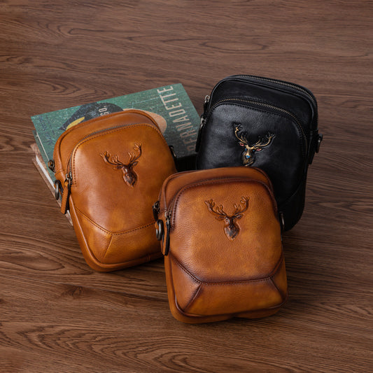 Men's Bust Bag Versatile Cowhide Genuine Leather Retro Casual Crossbody Bag for Men 
