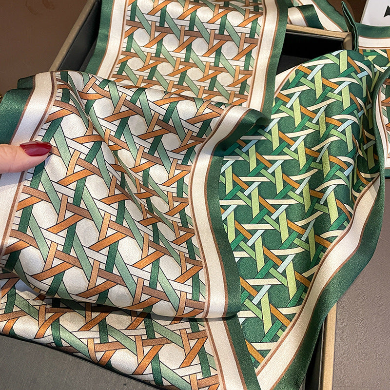 Silk scarf simple double two-color geometric pattern high quality double ribbon temperament neckerchief 