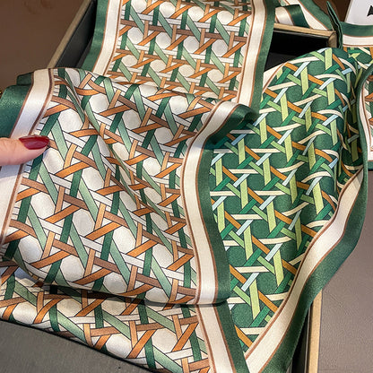 Silk scarf simple double two-color geometric pattern high quality double ribbon temperament neckerchief 