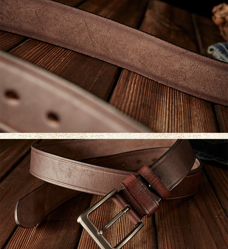 Men's Belt Handmade Cowhide Genuine Leather Retro Simple Casual Fashion Stainless Steel Needle Buckle Men's Belt 