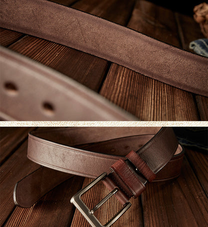 Men's Belt Handmade Cowhide Genuine Leather Retro Simple Casual Fashion Stainless Steel Needle Buckle Men's Belt 