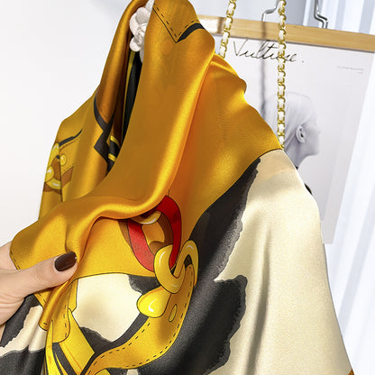 Scarf Feminine mother pattern print pattern Ribbon simulation silk big scarf that goes with anything