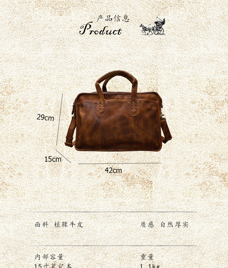 Men's handbag briefcase handmade cowhide retro travel bag crossbody shoulder bag computer bag handbag 