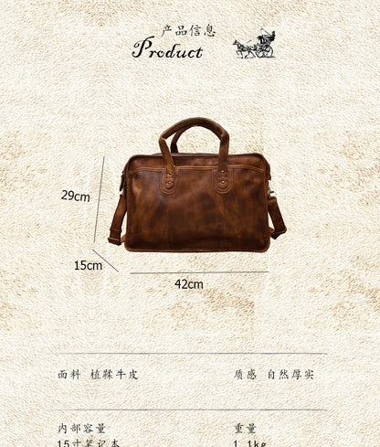 Men's handbag briefcase handmade cowhide retro travel bag crossbody shoulder bag computer bag handbag 