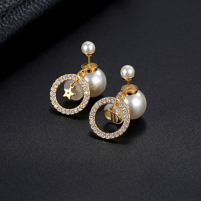 Earrings Large and Small Pearl Seashell Cubic Chassis Earrings That Disdain Luxury 