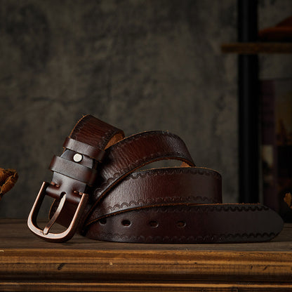 Men's belt handmade vintage cowhide genuine leather casual fashion needle buckle copper buckle belt 