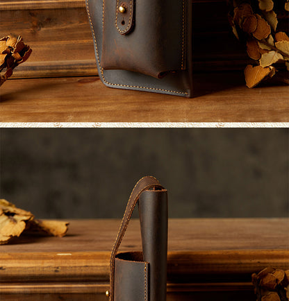 Men's Waist Pouch Handmade Cow Leather Crazy Horse Personality Mobile Phone Keychain Mobile Phone Case Sports Mini Bag 