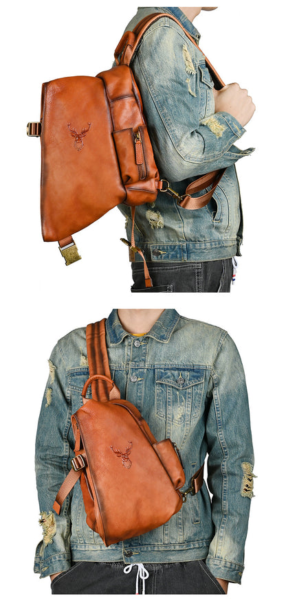 Men's Bust Bag Genuine Cowhide Leather Retro Casual Men's Crossbody Bag Travel Bag 