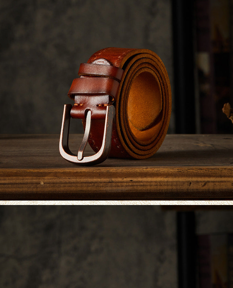 Men's belt handmade vintage cowhide genuine leather casual fashion needle buckle copper buckle belt 