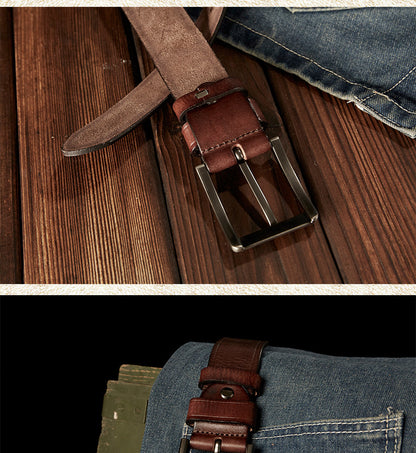 Men's Belt Handmade Cowhide Genuine Leather Retro Simple Casual Fashion Stainless Steel Needle Buckle Men's Belt 