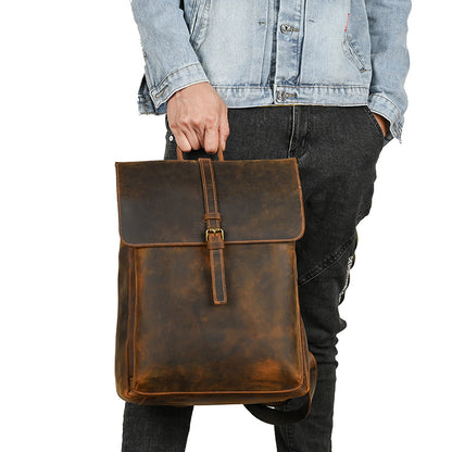 Men's backpack cowhide genuine leather retro casual computer bag for men 