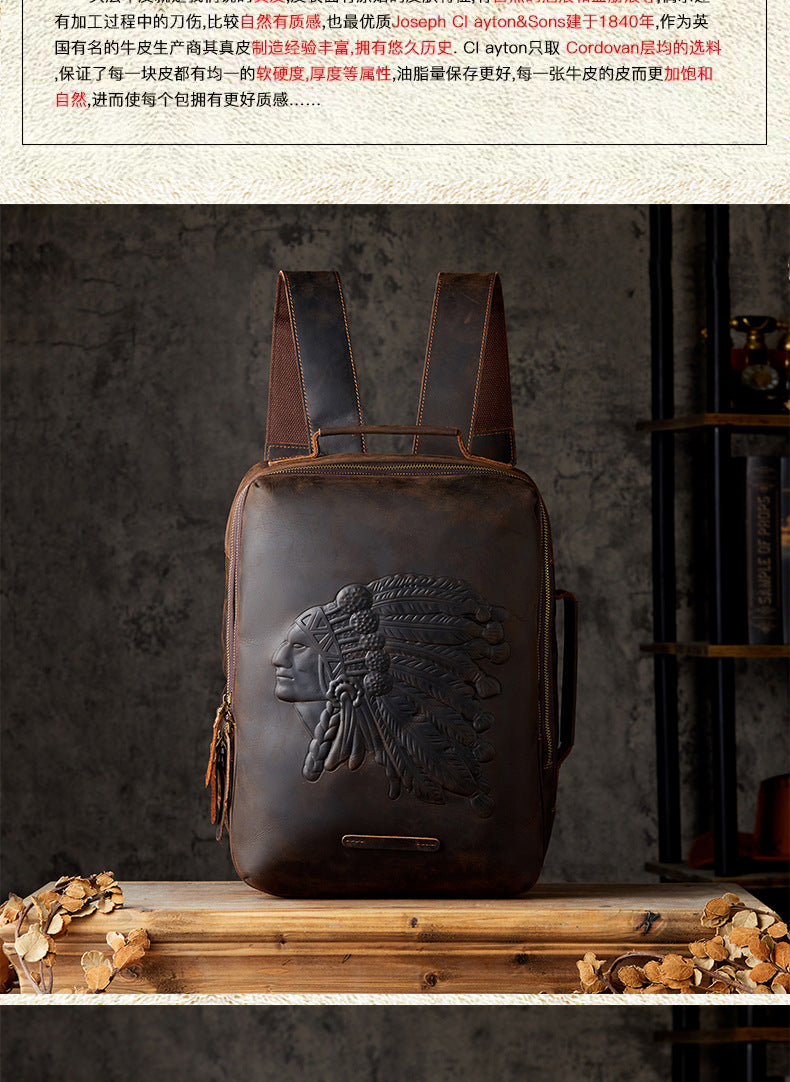 Men's Rucksacks Cowhide Genuine Leather Crazy Horse Handmade Handbags Fashion Computer Bags for Men 