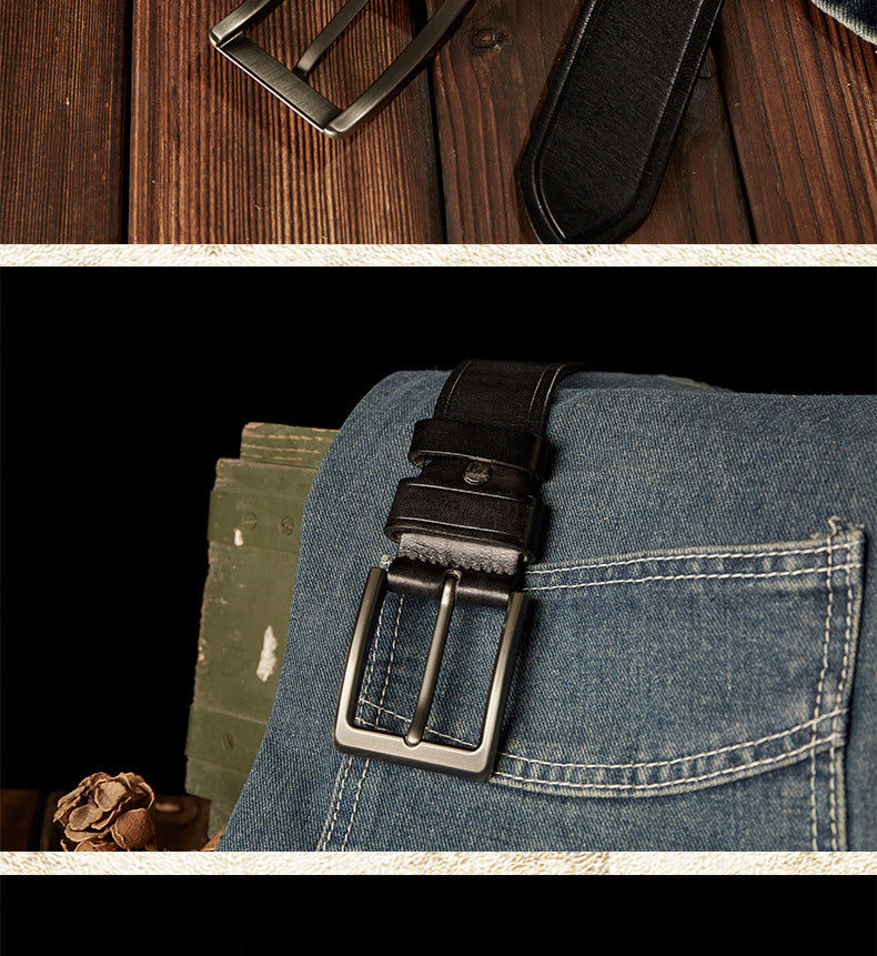 Men's Belt Handmade Cowhide Genuine Leather Retro Simple Casual Fashion Stainless Steel Needle Buckle Men's Belt 