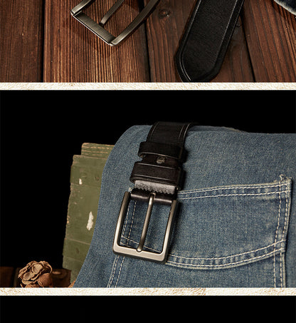 Men's Belt Handmade Cowhide Genuine Leather Retro Simple Casual Fashion Stainless Steel Needle Buckle Men's Belt 
