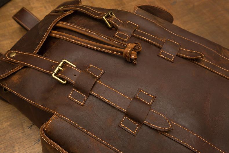 Men's Backpack, Original Handcrafted, Genuine Cowhide Leather, Retro Casual, Unisex, Travel Bag, Computer Bag