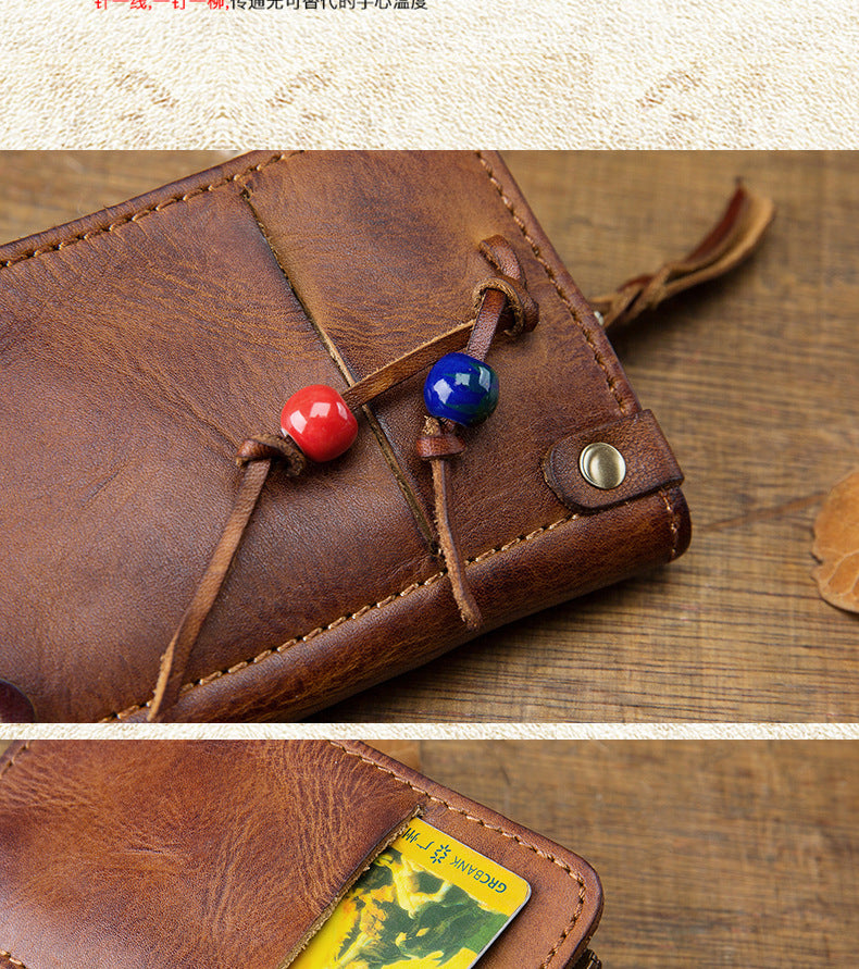 Men's wallet, genuine cowhide leather, key chain, coin purse, zipper, multi-function, large capacity, card bag for men 