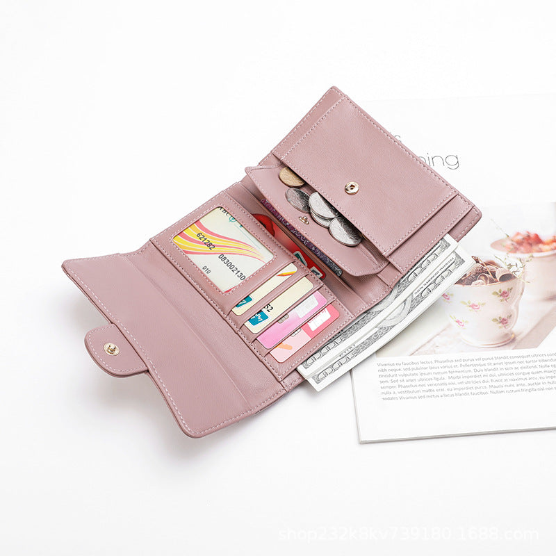 Sheep leather women's wallet stylish tri-fold wallet simple V size check coin purse high quality