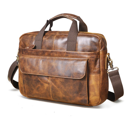 Men's Handbag Briefcase Cowhide Genuine Leather Retro Business Computer Bag for Men 