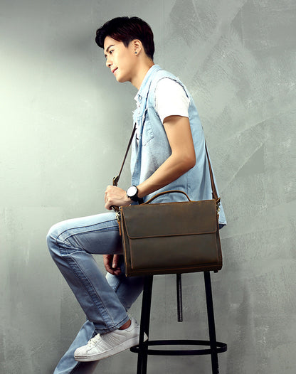 Men's Handbag Briefcase Handmade Cowhide Genuine Leather Retro Simple Messenger Bag Business Casual Men's Shoulder Bag Crossbody Bag 