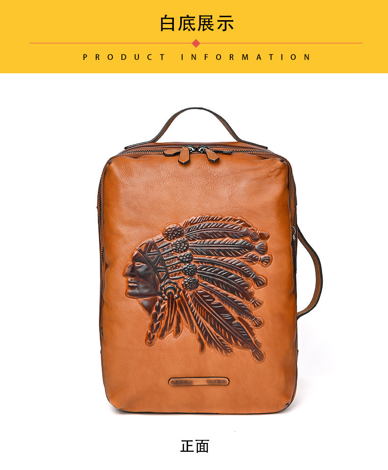 Men's backpack cowhide genuine leather retro fashion computer bag men's casual travel bag 