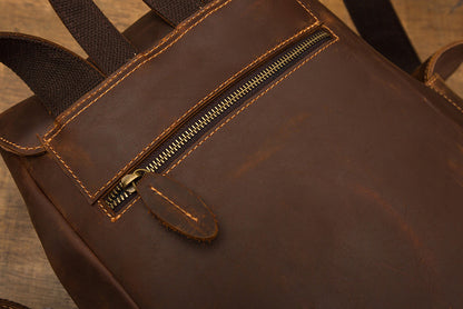 Men's Backpack, Original Handcrafted, Genuine Cowhide Leather, Retro Casual, Unisex, Travel Bag, Computer Bag