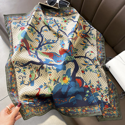 Silk Scarf Printed Pattern French Scarf Women Sheer Sunscreen Elegant Temperament Neckerchief