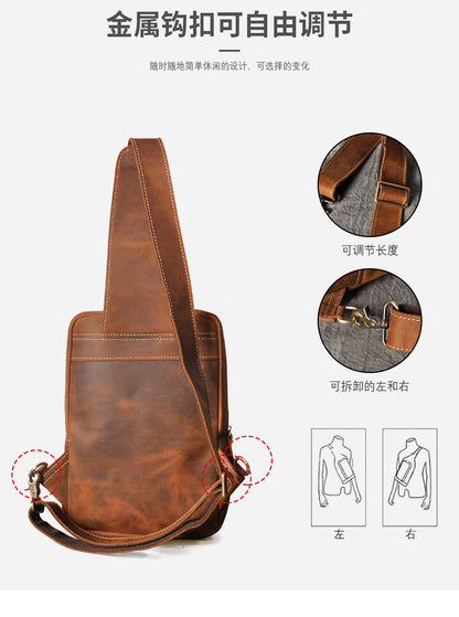 Men's bust bag Genuine cowhide leather outdoor multipurpose crossbody bag for men 