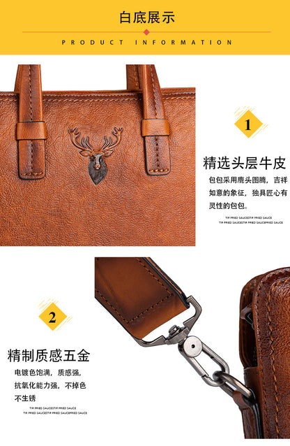 Men's Briefcase Genuine Cowhide Leather Simple Fashion Retro Casual Bag Computer Bag for Men 