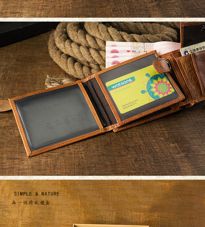 Men's Short Wallet Original Korean Fashion Bifold Soft Leather Multifunctional Driving License Men's Wallet 