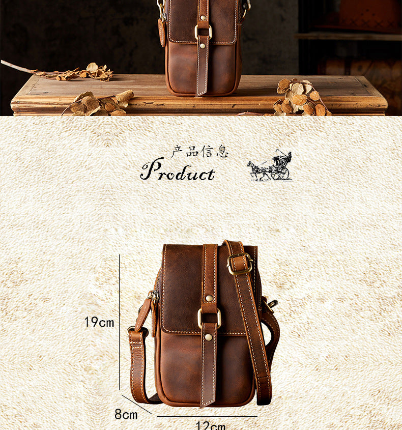 Men's Shoulder Bag Original Handmade Genuine Cowhide Leather Casual Men's Crossbody Bag Smartphone Pouch