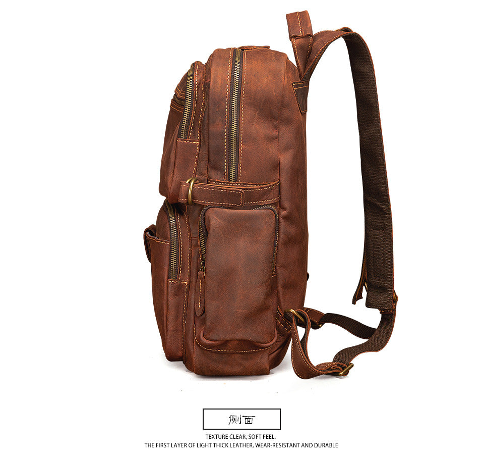 Men's backpack genuine leather cowhide retro large capacity men computer bag 