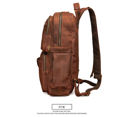 Men's backpack genuine leather cowhide retro large capacity men computer bag 