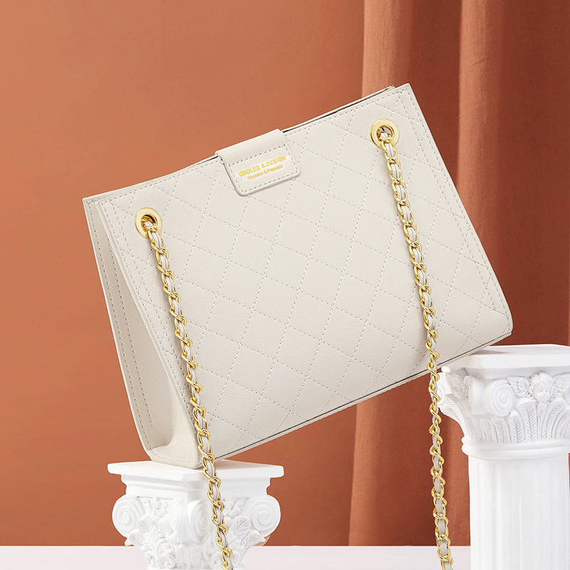 Women's Bag Cowhide Large Capacity Plaid Tote Bag Chain Bag Armpit Bag Shoulder Bag. Pochette