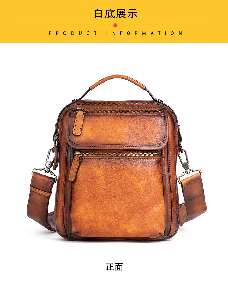 Men's Shoulder Bag Genuine Cowhide Leather Retro Casual Male Crossbody Bag 
