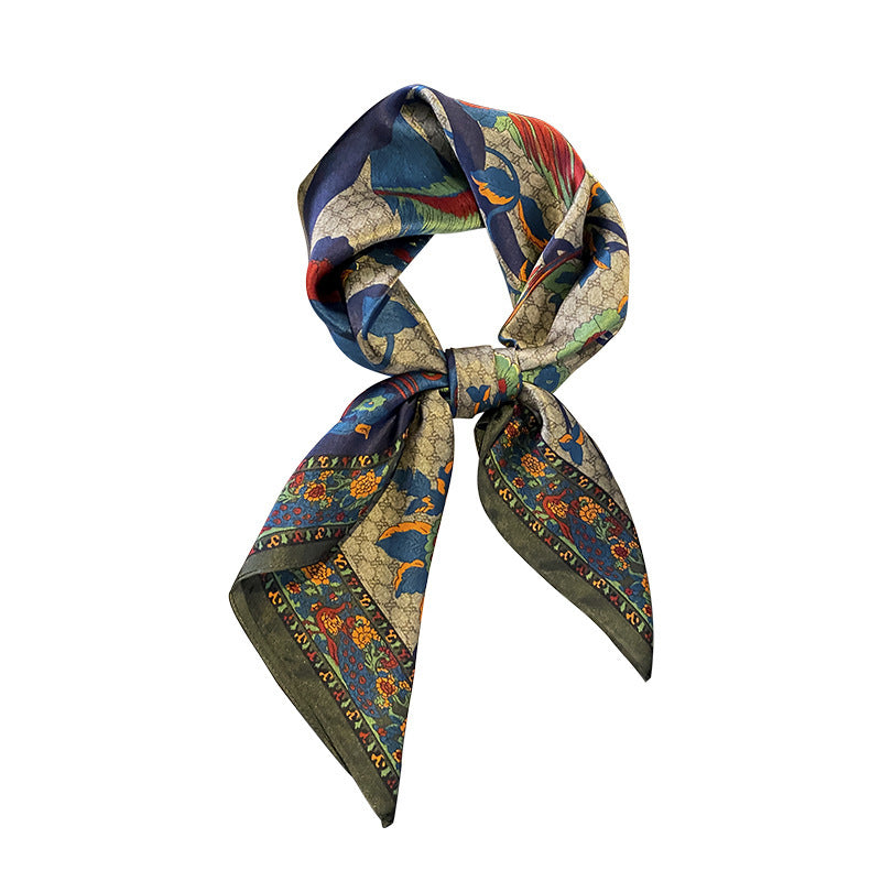 Silk Scarf Printed Pattern French Scarf Women Sheer Sunscreen Elegant Temperament Neckerchief