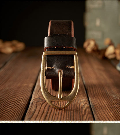 Men's Belt Handmade Genuine Cowhide Leather Unique Copper Needle Buckle Vintage Fashion Men's Belt