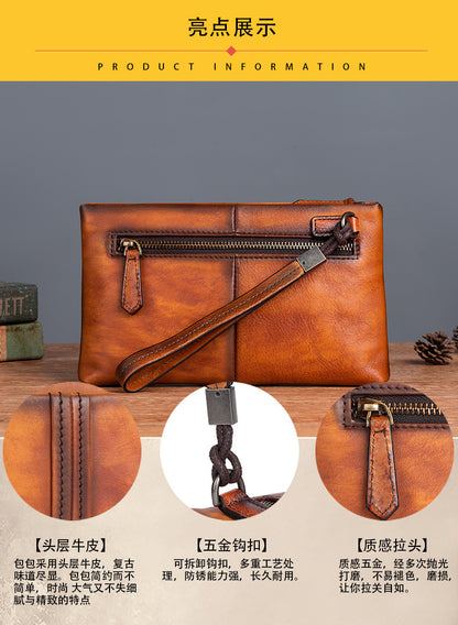 Men's Clutch Bag Genuine Cowhide Leather Retro Casual Men Bag 