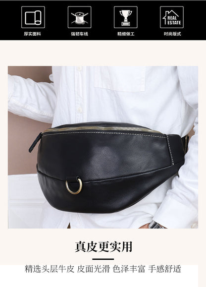 Men's Crossbody Bag Cowhide Genuine Leather Retro Fashion Business Commuter Waist Pouch for Men 
