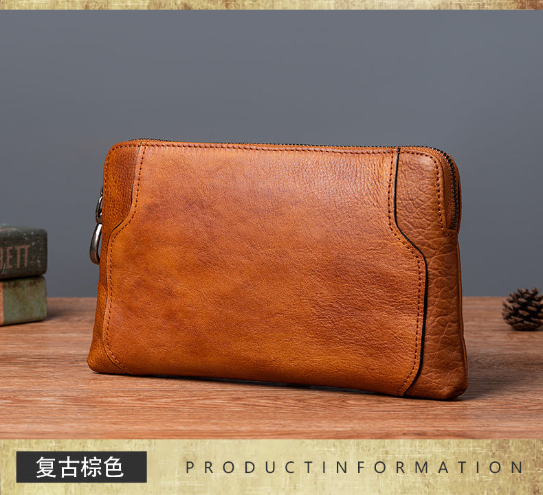 Men's Clutch Bag Genuine Cowhide Leather Retro Casual Men's Bag 