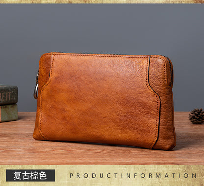 Men's Clutch Bag Genuine Cowhide Leather Retro Casual Men's Bag 