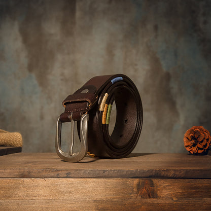 Men's Belt Handmade Genuine Cowhide Leather Fashion Needle Buckle Men's Belt 