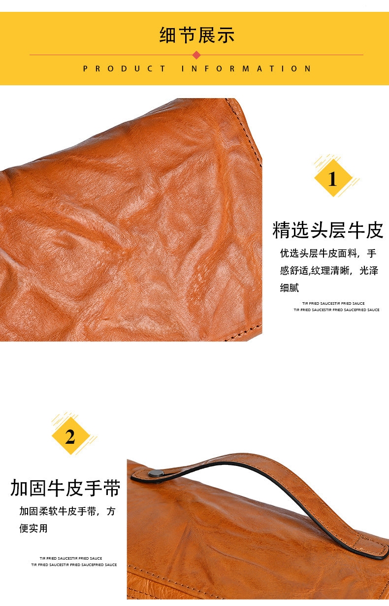 Men's Wallet Cowhide Genuine Leather Clutch Bag Mobile Phone Bag Retro Casual Men's Handbag 