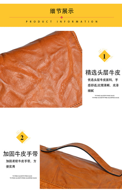 Men's Wallet Cowhide Genuine Leather Clutch Bag Mobile Phone Bag Retro Casual Men's Handbag 