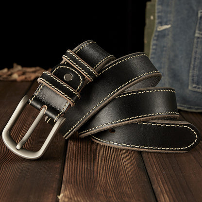 Men's Belt Handmade Genuine Cowhide Leather Needle Buckle Casual Vintage Simple Men's Belt 