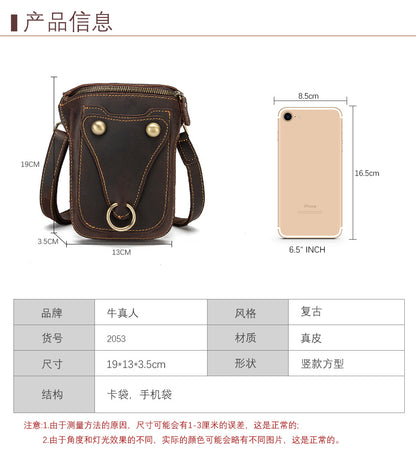 Men's Shoulder Bag Cowhide Genuine Leather Retro Fashion Casual Men's Crossbody Bag 