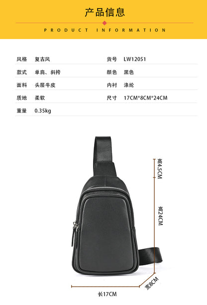 Men's bust bag Genuine cowhide leather retro casual men's crossbody bag smartphone pouch 