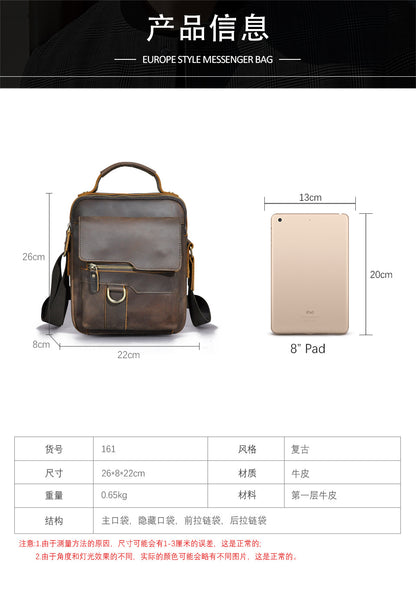 Men's Shoulder Bag Genuine Cowhide Leather Retro Outdoor Travel Crossbody Bag for Men 