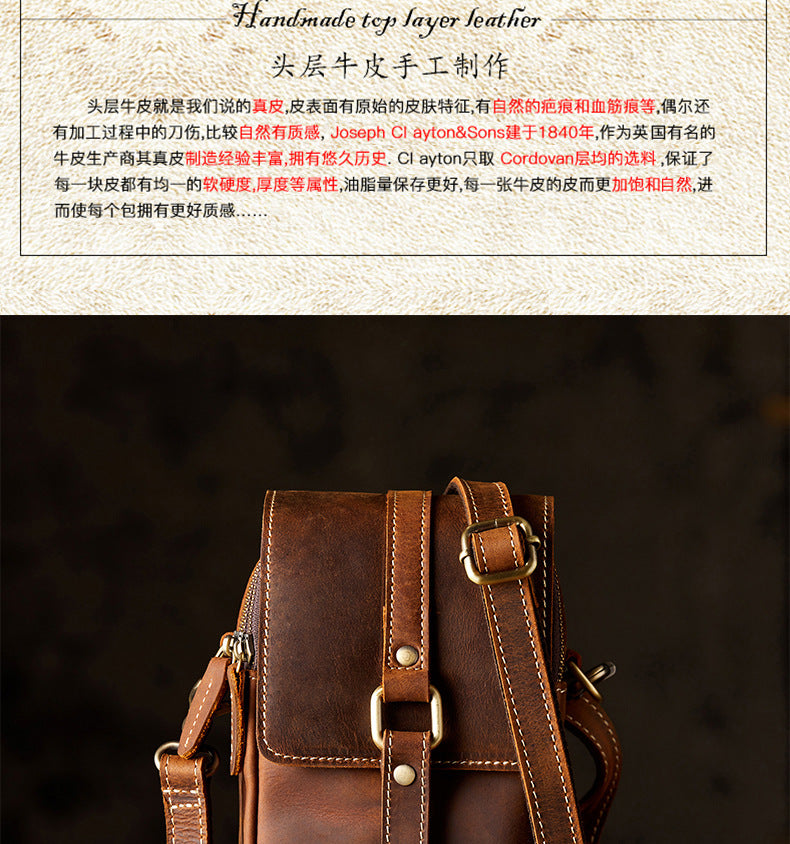 Men's Shoulder Bag Original Handmade Genuine Cowhide Leather Casual Men's Crossbody Bag Smartphone Pouch