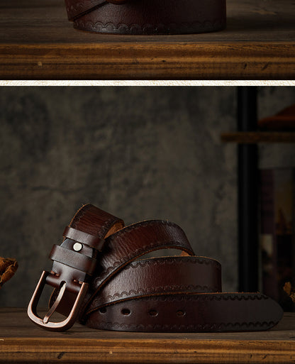 Men's belt handmade vintage cowhide genuine leather casual fashion needle buckle copper buckle belt 