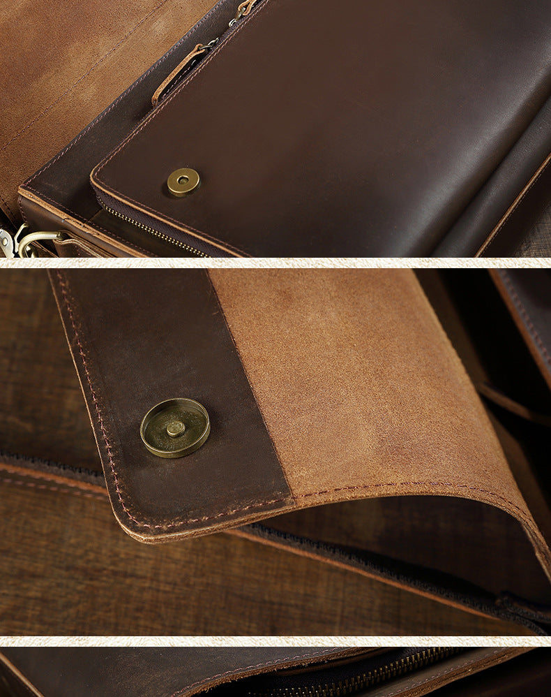 Men's Handbag Briefcase Handmade Cowhide Genuine Leather Retro Simple Messenger Bag Business Casual Men's Shoulder Bag Crossbody Bag 